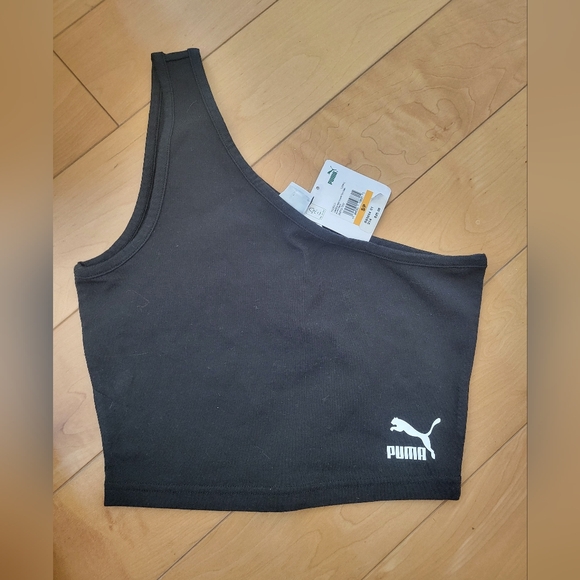 Puma Black One-Shoulder Crop Top Sports Bra NWT - Picture 2 of 3